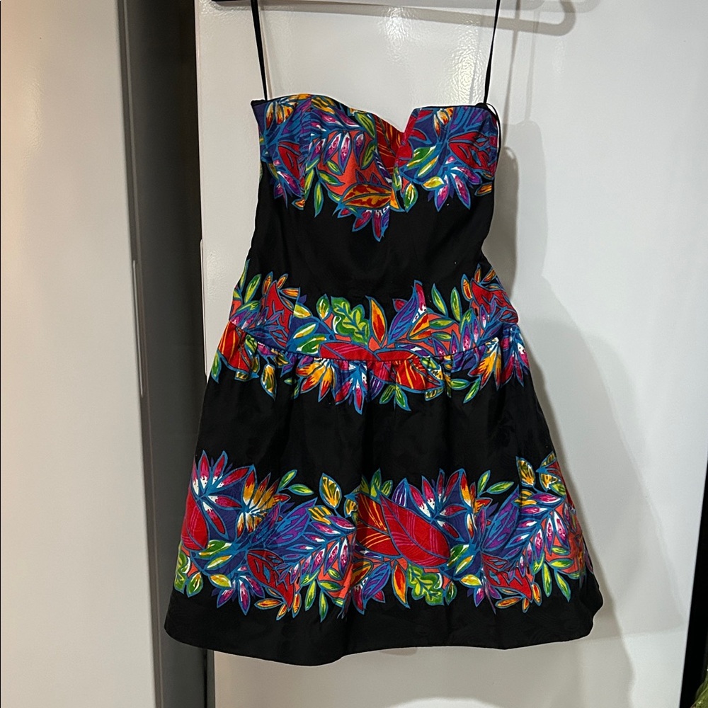 Vibrant Black Floral Strapless Dress